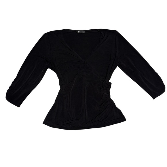 AB Studio Black Ruched Wrap Style Top | Size M - Picture 1 of 7
